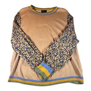Conditions Apply Anthropologie Lightweight Sweater Top Multicolor Cheetah Print